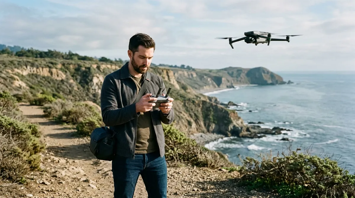 Photographe pilotant un drone